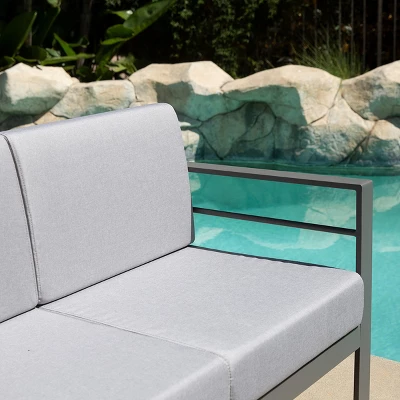 Patio Aluminum Outdoor Loveseat, Patio Sofa Couch Chair With Cushions (Grey) - Image 2