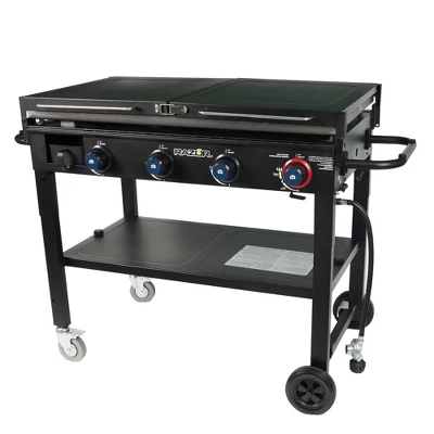 Razor Griddle 37 Inch Outdoor Steel 4 Burner Propane Gas Grill Griddle With Wheels And Top Cover Lid Folding Shelves For Home BBQ Cooking, Black - Image 2