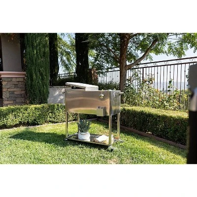 Permasteel 80qt Stainless Steel Outdoor Cooler Cart Silver