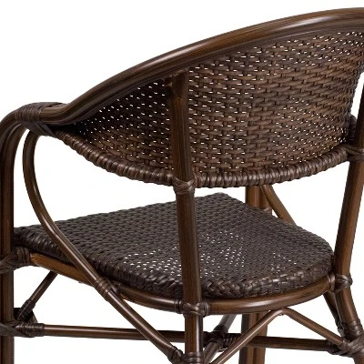 Merrick Lane Wicker Rattan Patio Chair With Curved Back And Aluminum Bamboo Frame - Image 7