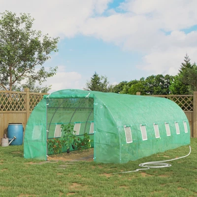 Outsunny 26' X 10' X 7' Outdoor Walk-In Tunnel Greenhouse With Roll-up Windows & Zippered Door, Steel Frame, & PE Cover - Image 2