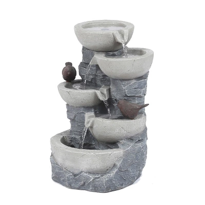 LuxenHome Gray Resin Bowls And Birds Outdoor Fountain - Image 3