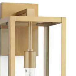 John Timberland Titan Modern Outdoor Wall Light Fixtures Set Of 2 Soft Gold Rectangular Frame 20 1/4" Clear Glass For Post Exterior Barn