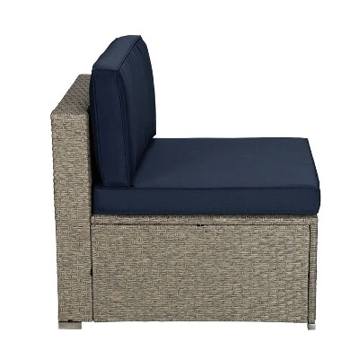 5pc Outdoor Rattan Wicker Sectional Conversation Set With Cushions - Gray/Navy - GODEER - Image 9
