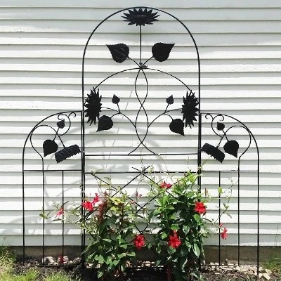 Achla Designs 90" Sunflower Decorative Iron Garden Trellis Black Powder Coat Finish - Image 5