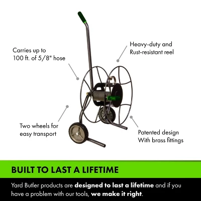 Yard Butler Compact Hose Reel Cart With Wheels - Heavy Duty 100 Foot Metal Hose - Reel Suitable For Gardens, Lawns, And Outdoor - IHTC-1 - Image 3