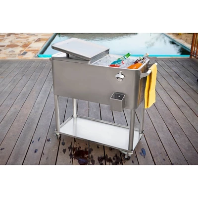 Permasteel 80qt Stainless Steel Outdoor Cooler Cart Silver - Image 3