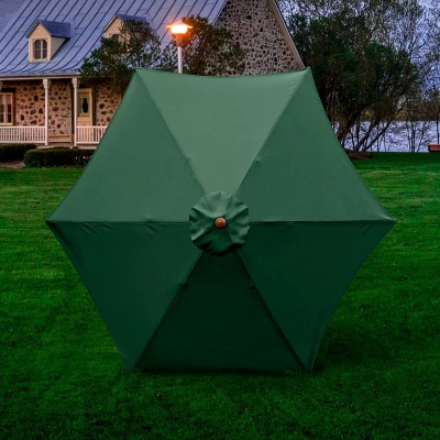 9' X 9' Round Wood Grain Steel Patio Umbrella Hunter Green - Astella - Image 3