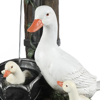 LuxenHome Resin Farmhouse Duck Family Outdoor Patio Fountain Water Fountain - Image 9
