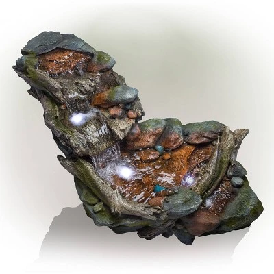28" Resin 3-Tier Rainforest Fountain With LED Lights Bronze - Alpine Corporation - Image 3