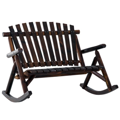 Outsunny Wooden Rocking Chair, Indoor Outdoor Porch Rocker With Slatted Design, High Back For Backyard, Garden - Image 6