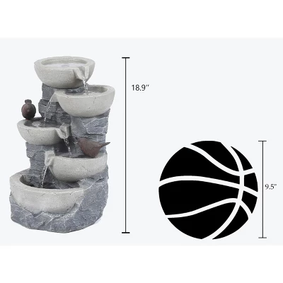 LuxenHome Gray Resin Bowls And Birds Outdoor Fountain - Image 6