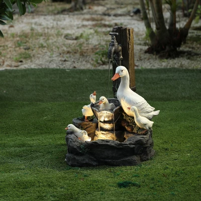LuxenHome Resin Farmhouse Duck Family Outdoor Patio Fountain Water Fountain - Image 7