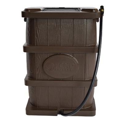 FCMP Outdoor WG4000 45 Gallon Wood Grain Outdoor Home Rain Water Catcher Barrel Flat Back Container With Spigots And Mesh Screen, Brown (2 Pack)