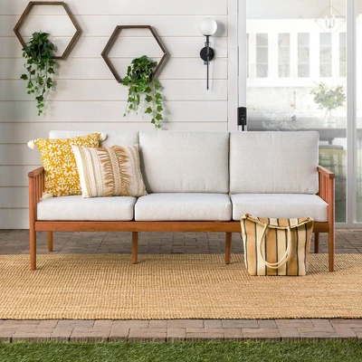 Saracina Home Modern Boho Eucalyptus Outdoor Spindle Sofa With Cushions - Image 2
