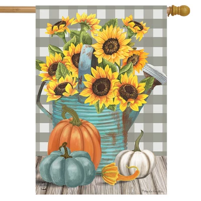 Sunflower Watering Can Fall House Flag Pumpkins Floral 28" X 40" Briarwood Lane