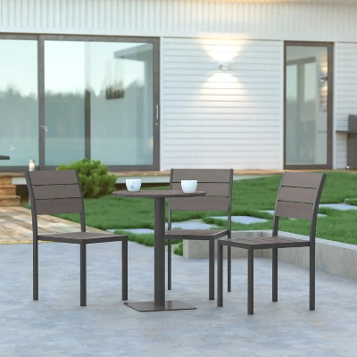 Emma And Oliver 24" Round Outdoor Dining Table With Faux Teak Poly Slats And Steel Frame - Image 4