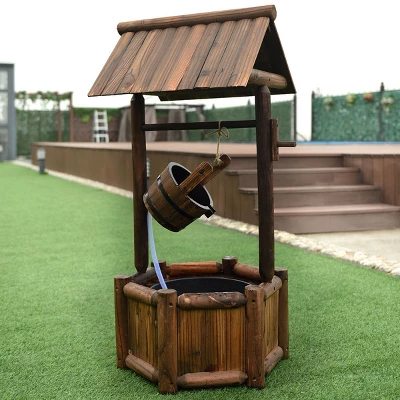 Costway Garden Rustic Wishing Well Water Fountain Wooden Outdoor Electric Backyard Pump - Image 3