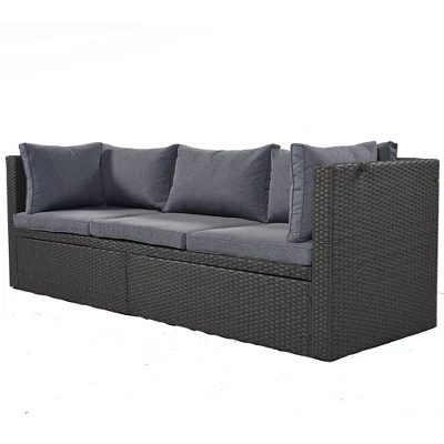 4pc Outdoor Wicker Rectangle Daybed With Canopy & Cushions - Gray - GODEER - Image 7