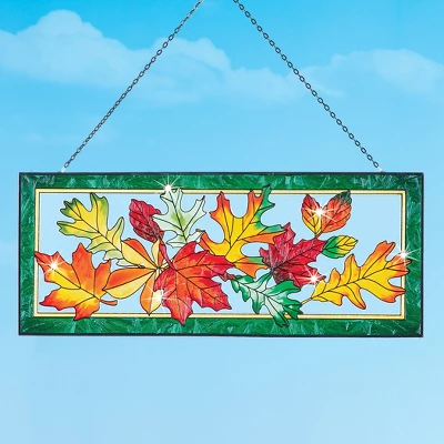Collections Etc Colorful Fall Leaves & Stained Glass Styling Suncatcher