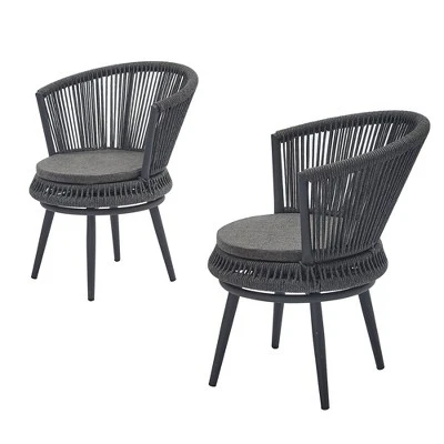 3pc Outdoor Wicker Conversation Set With Cushions - Dark Gray - GODEER - Image 2