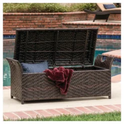 Wing Wicker Patio Storage Bench - Multi Brown - Christopher Knight Home