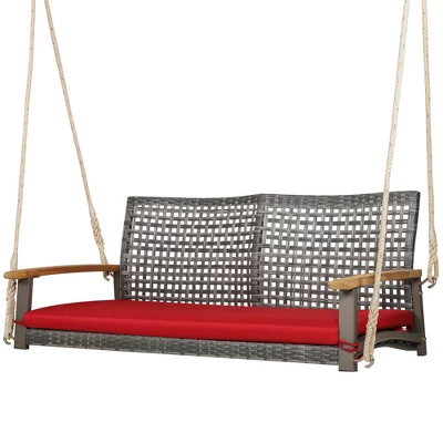 Tangkula Rattan Patio Porch Swing 2-Person Cushioned Swing Chair Bench - Image 9