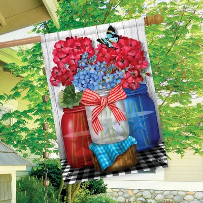 Red White And Blue Jars Floral House Flag Patriotic Checkered 28" X 40" Briarwood Lane - Image 2