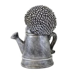 Home & Garden Hedgehog In Watering Can Statue - One Garden Statue 9 Inches - Pudgy Pals - 19010> - Polyresin - Gray