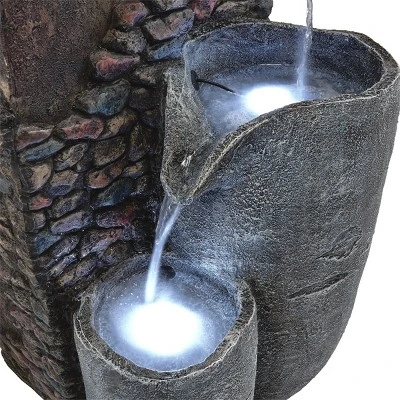 42" Resin Outdoor 4-Tier Stone Bowl Fountain With LED Lights Gray - Alpine Corporation - Image 5