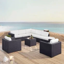 Biscayne 7pc Outdoor Wicker Sectional Set - White - Crosley