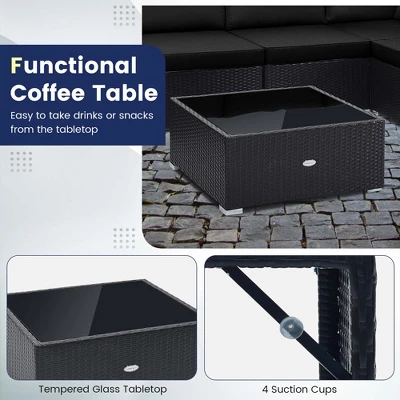 Costway 10 PCS Patio Rattan Furniture Set Outdoor Wicker Sofa Table Cushioned Seat Black/Brown - Image 7