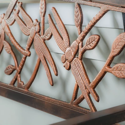 Evergreen Dragonfly Metal Garden Bench, Bronze - Image 4