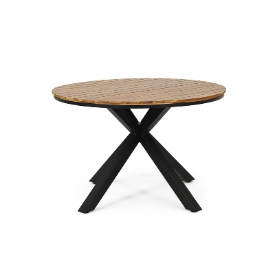 Soto Round Outdoor Acacia Wood Dining Table Teak/Black - Christopher Knight Home - Image 3