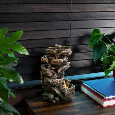 11" Rainforest Five Tier Cascading Fountain With LED Light Gray - Alpine Corporation