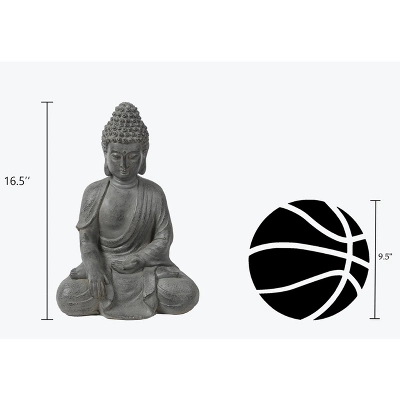 LuxenHome 16.1" Gray MgO Enlightened Buddha Garden Statue - Image 6