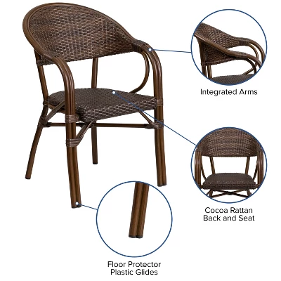 Merrick Lane Wicker Rattan Patio Chair With Curved Back And Aluminum Bamboo Frame - Image 4