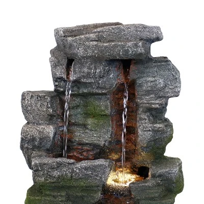 Sunnydaze Decor Sunnydaze Indoor Home Office Polyresin Towering Cave Waterfall Tabletop Water Fountain With LED Light - 14" - Image 3