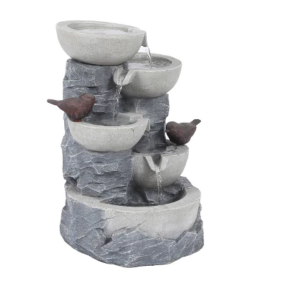 LuxenHome Gray Resin Bowls And Birds Outdoor Fountain - Image 2
