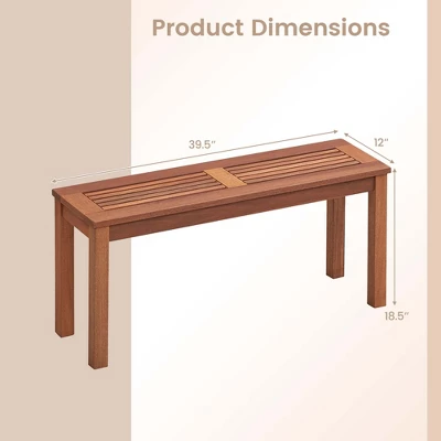 Costway Patio Backless Bench 2-Seater Outdoor Dining Bench Solid Wood Garden Backyard - Image 3