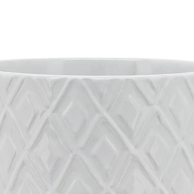 Sagebrook Home Diamond Pattern Round Ceramic Planter Pot With Wood Stand White - Image 5