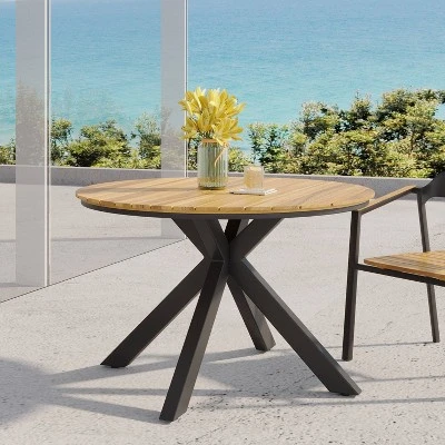 Soto Round Outdoor Acacia Wood Dining Table Teak/Black - Christopher Knight Home - Image 2
