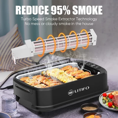 Litifo Smokeless Grill, Portable Electric Grill With Non-Stick Coating Black - Image 2