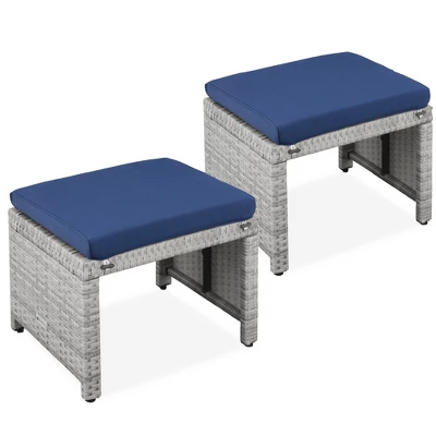Best Choice Products Set Of 2 Multipurpose Patio Wicker Ottomans W/ Removable Cushions, Steel Frame - Image 7