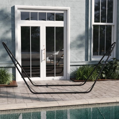 Emma And Oliver Black 550 Lbs. Capacity Heavy Duty Steel Two Person Hammock Stand For Hammocks 9 To 14 Feet Long