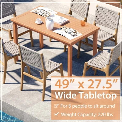 Costway Patio Rectangle Dining Table Teak Wood Spacious Slatted Tabletop Outdoor Up To 6 - Image 6