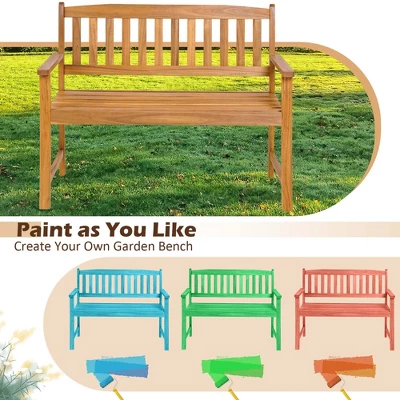 Costway Patio Acacia Wood Bench 2-Person Slatted Seat Backrest 800 Lbs Outdoor Natural - Image 6