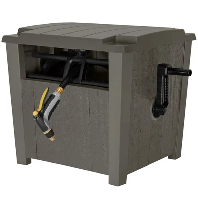 Suncast Farmington Smart Tube Weatherproof Outdoor Hideaway Standard Garden Hose Storage Pot Container With Brass Connections, Stoney (2 Pack) - Image 3