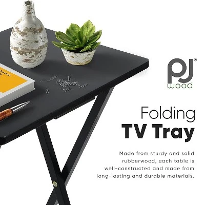 PJ Wood 19.09 X 14.57 X 26.00 Inch Folding TV Tray Tables With Compact Storage Rack, Solid Wood Construction, Black Finish, 5 Piece Set - Image 3