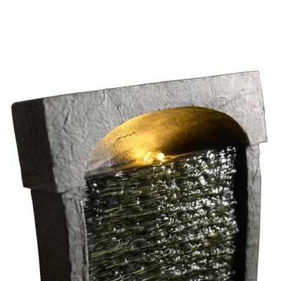 37.8" Modern Curved Indoor/Outdoor Waterfall Fountain With LED Lights - Slate - Teamson Home - Image 4